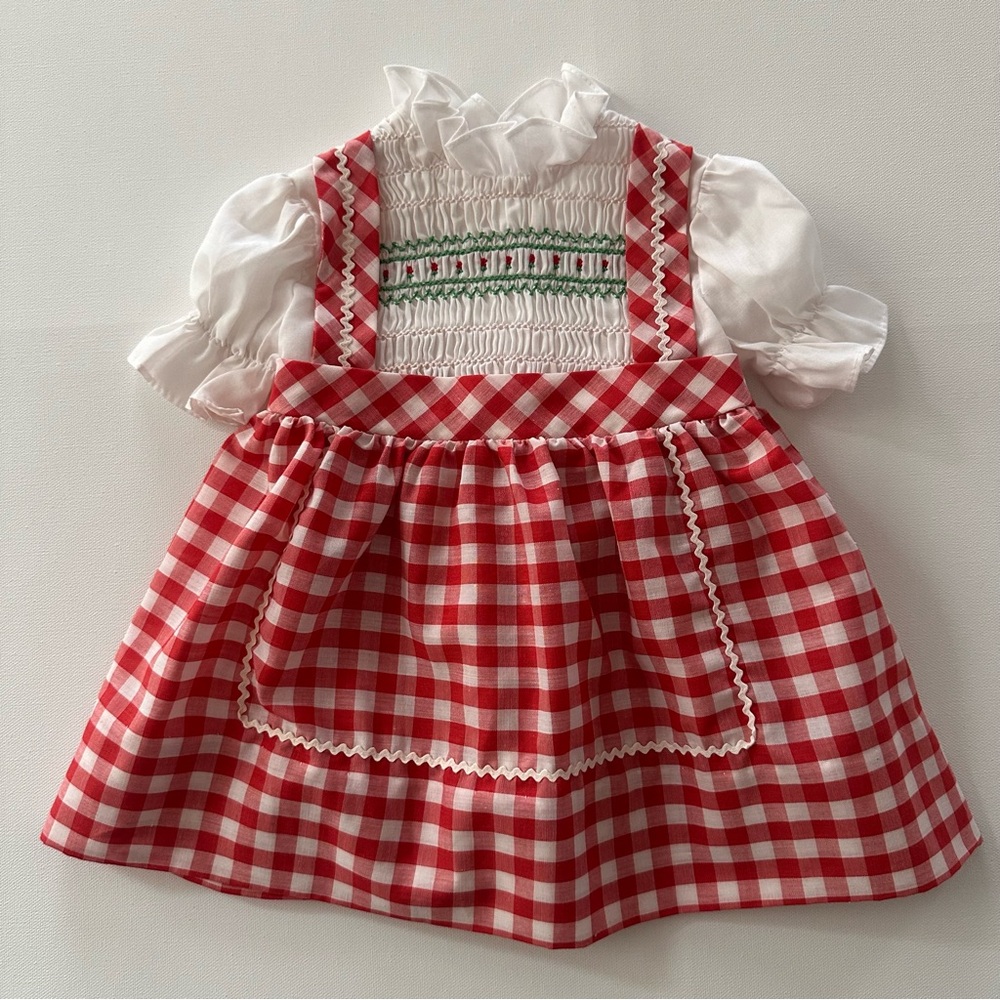 Vintage Polly Flinders 2T Toddler Girl Hand Smocked Plaid Red Dress